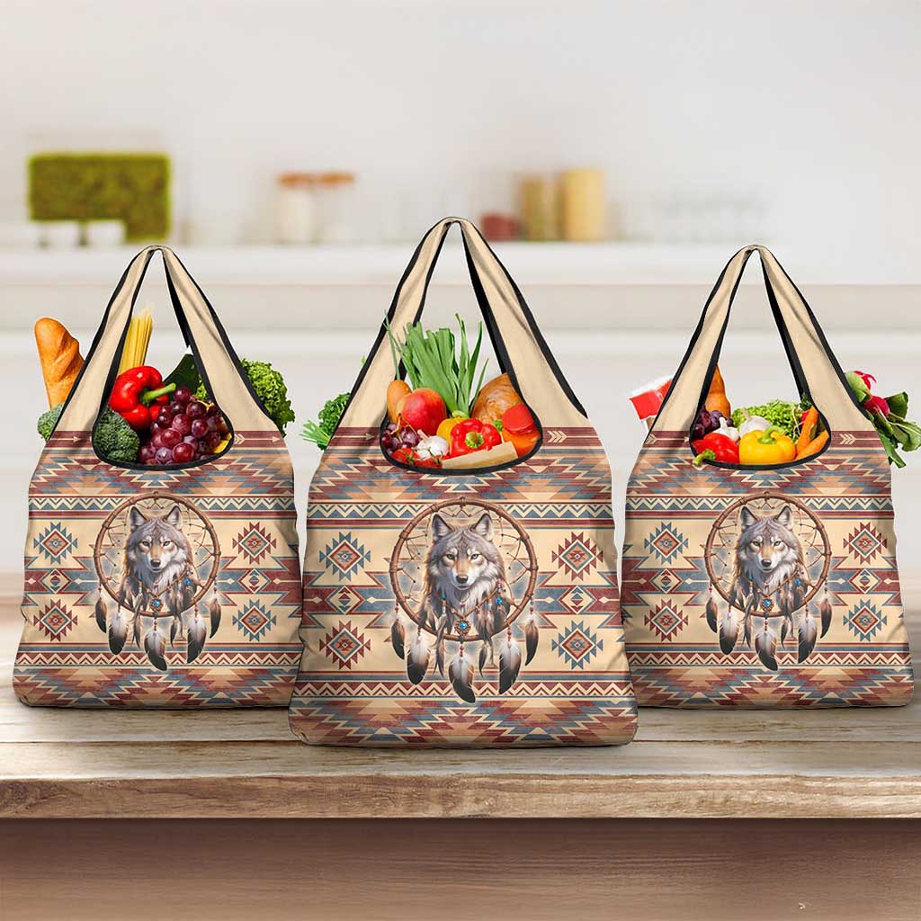 Indigenous Peoples Day Grocery Bag Native American Dream Catcher Wolf Tribal-inspired - Wonder Print Shop