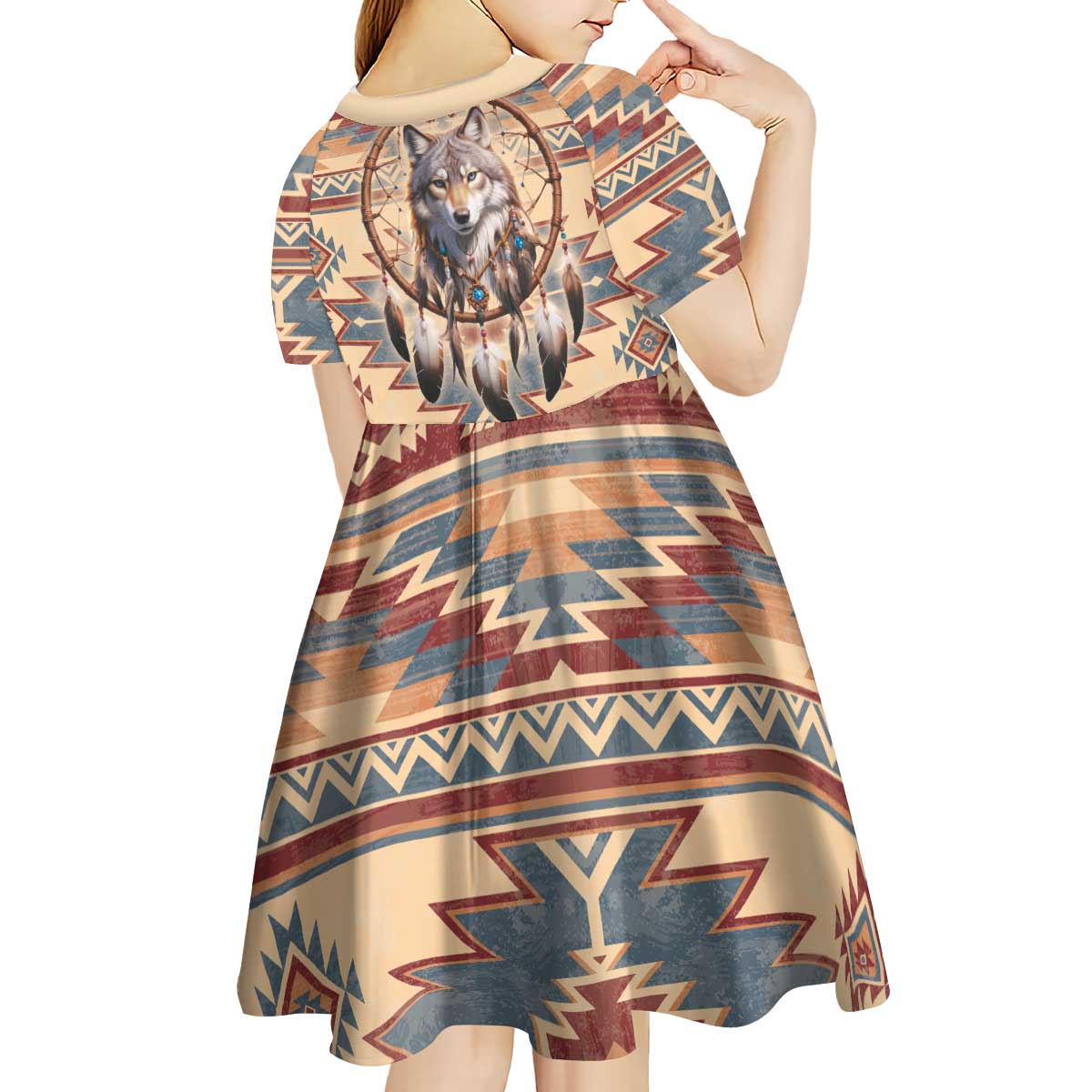 Indigenous Peoples Day Kid Short Sleeve Dress Native American Dream Catcher Wolf Tribal-inspired - Wonder Print Shop