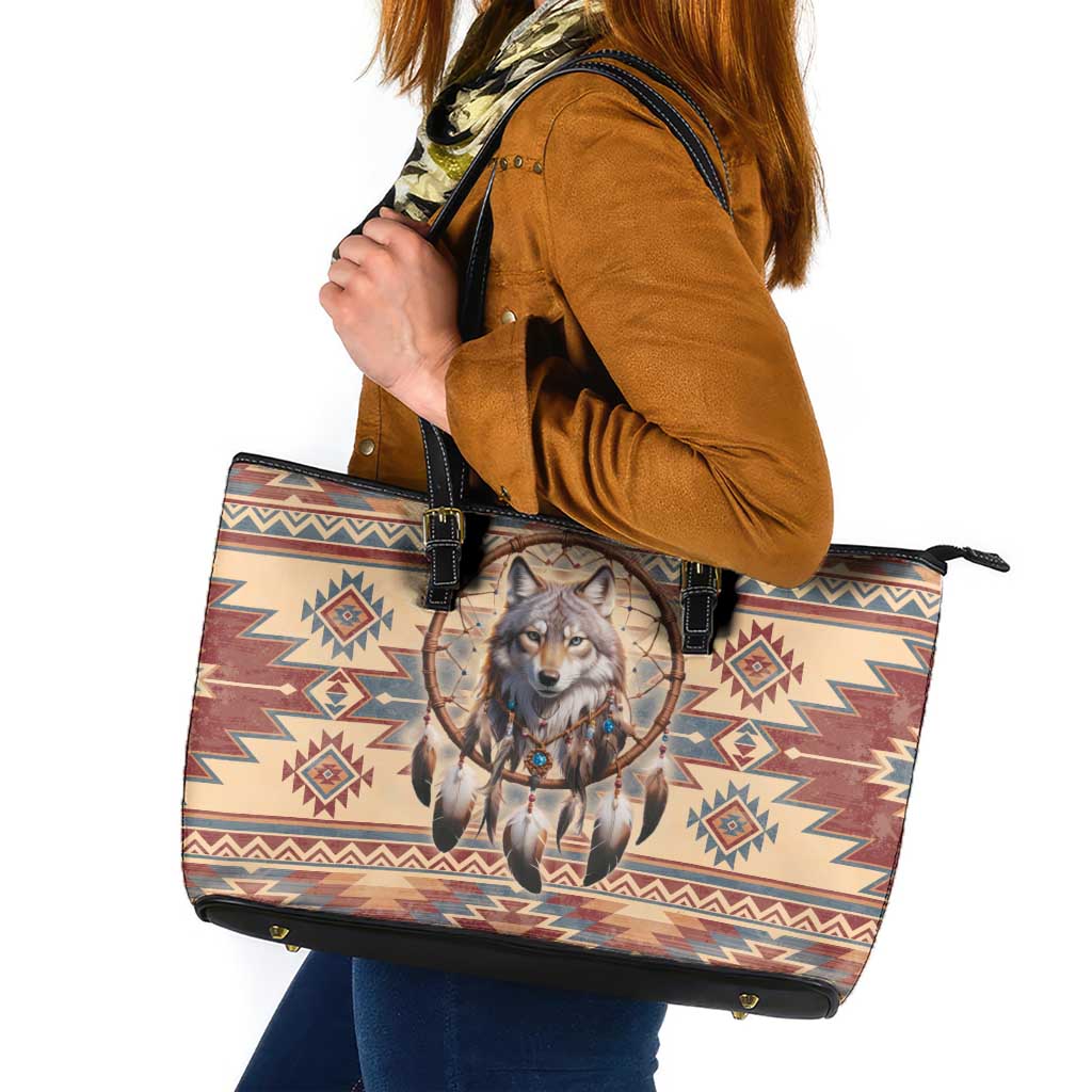 Indigenous Peoples Day Leather Tote Bag Native American Dream Catcher Wolf Tribal-inspired - Wonder Print Shop