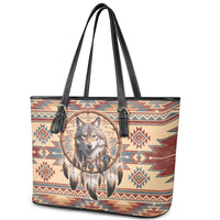 Indigenous Peoples Day Leather Tote Bag Native American Dream Catcher Wolf Tribal-inspired - Wonder Print Shop