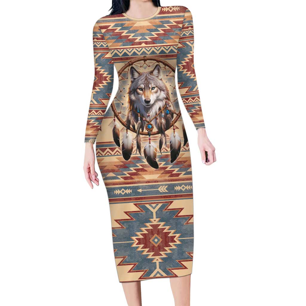 Indigenous Peoples Day Long Sleeve Bodycon Dress Native American Dream Catcher Wolf Tribal-inspired - Wonder Print Shop