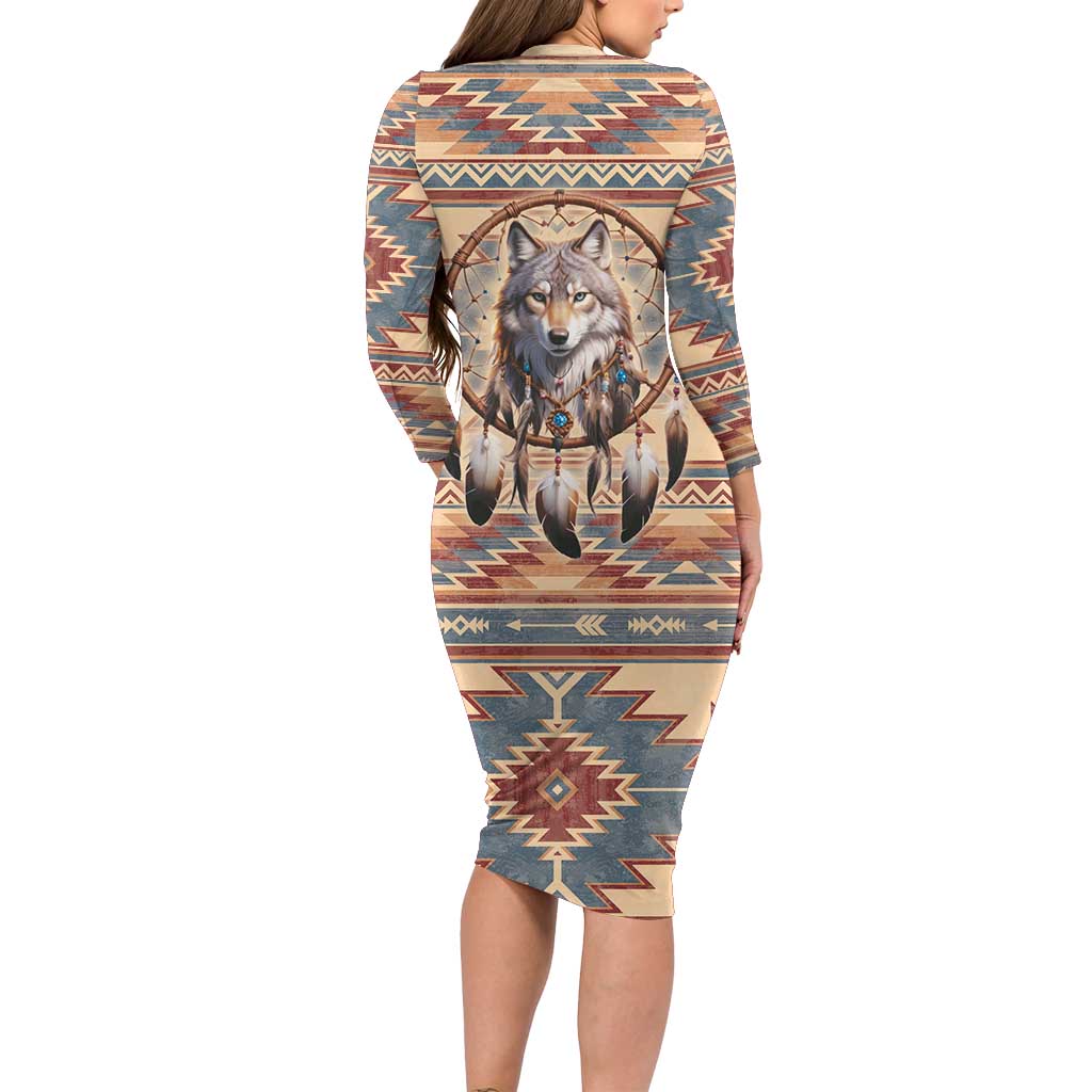 Indigenous Peoples Day Long Sleeve Bodycon Dress Native American Dream Catcher Wolf Tribal-inspired - Wonder Print Shop