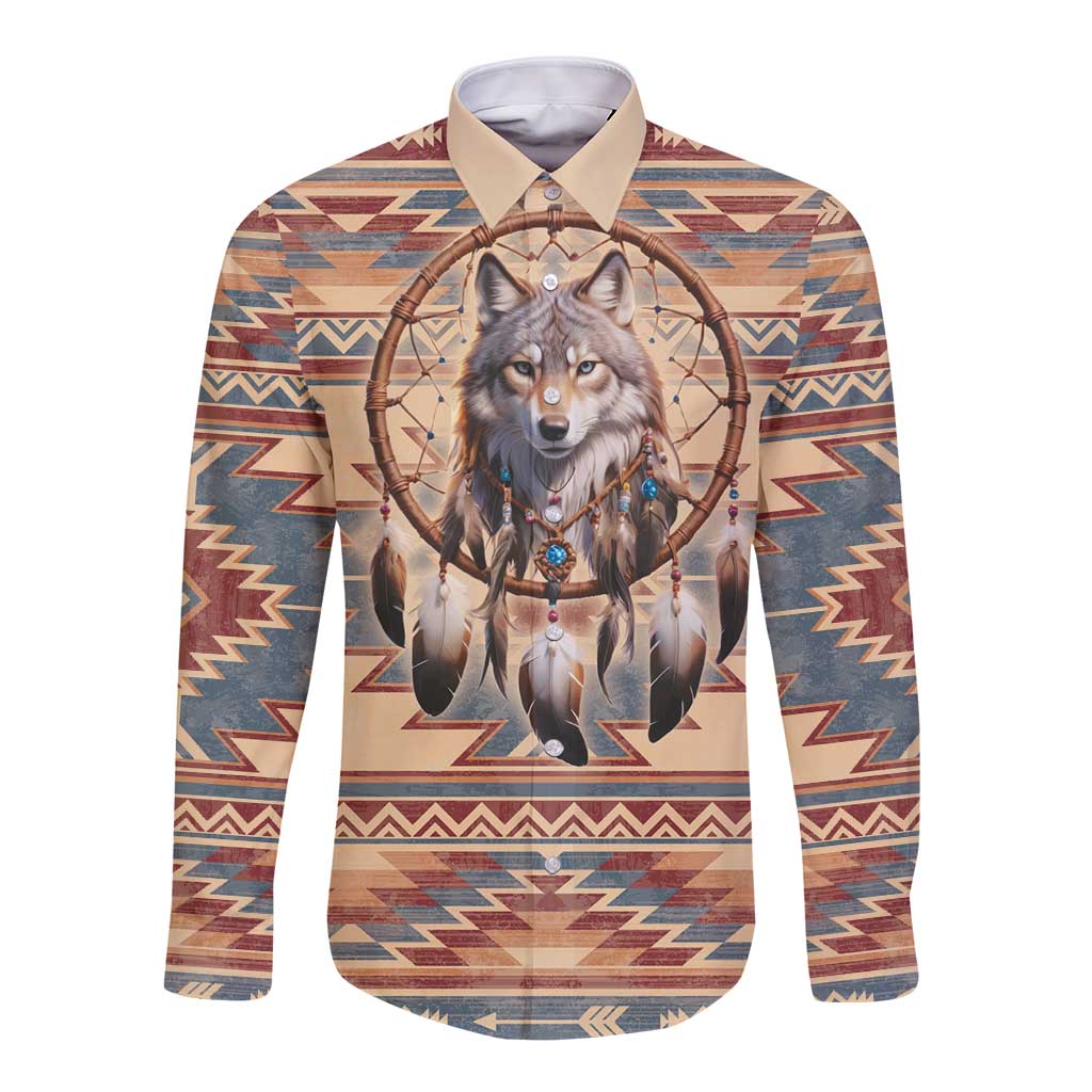 Indigenous Peoples Day Long Sleeve Button Shirt Native American Dream Catcher Wolf Tribal-inspired - Wonder Print Shop