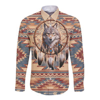 Indigenous Peoples Day Long Sleeve Button Shirt Native American Dream Catcher Wolf Tribal-inspired - Wonder Print Shop