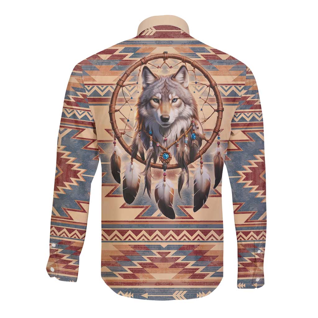 Indigenous Peoples Day Long Sleeve Button Shirt Native American Dream Catcher Wolf Tribal-inspired - Wonder Print Shop