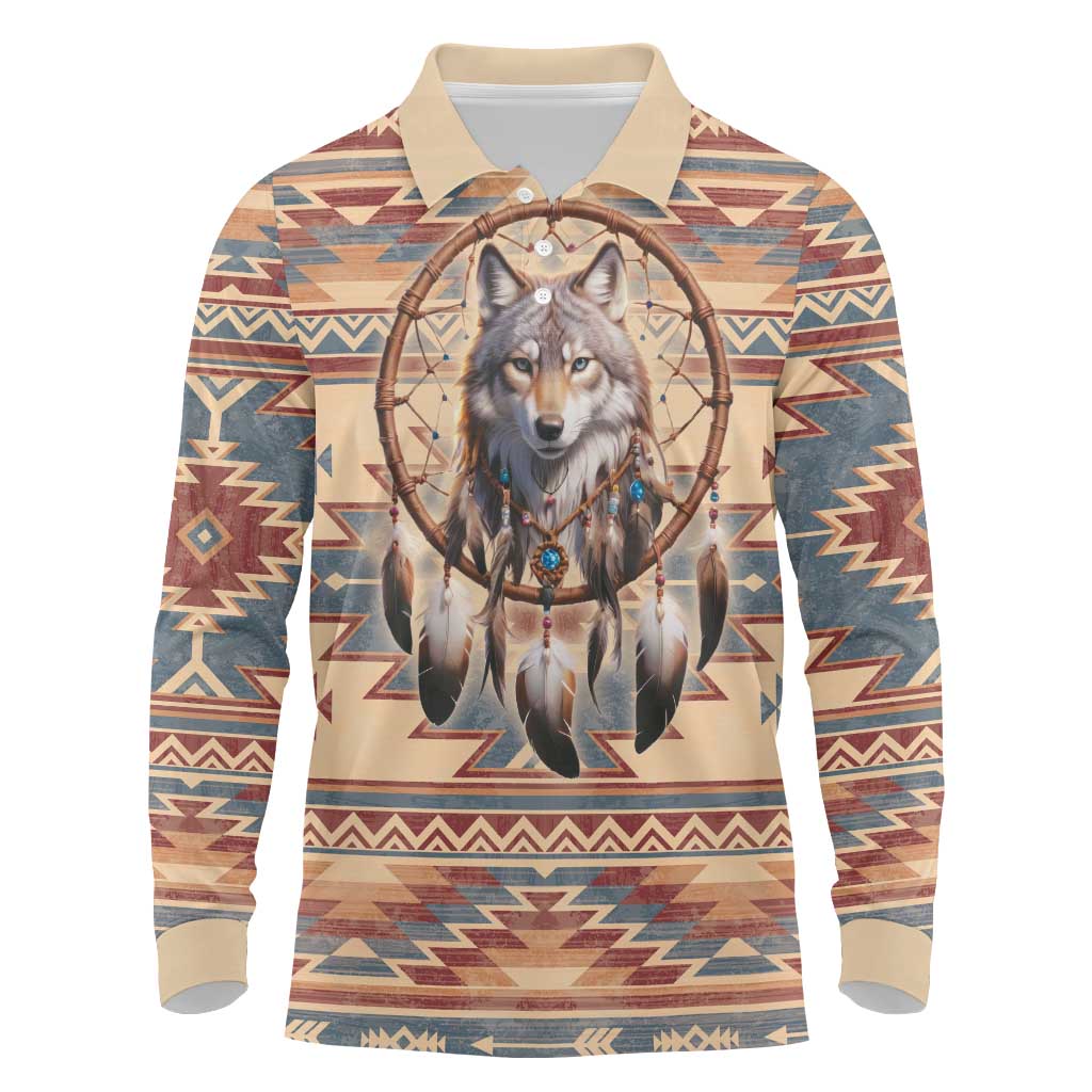 Indigenous Peoples Day Long Sleeve Polo Shirt Native American Dream Catcher Wolf Tribal-inspired - Wonder Print Shop