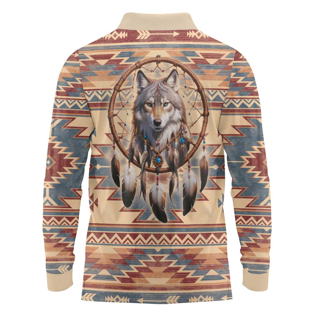 Indigenous Peoples Day Long Sleeve Polo Shirt Native American Dream Catcher Wolf Tribal-inspired - Wonder Print Shop