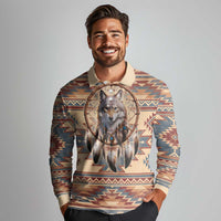 Indigenous Peoples Day Long Sleeve Polo Shirt Native American Dream Catcher Wolf Tribal-inspired - Wonder Print Shop