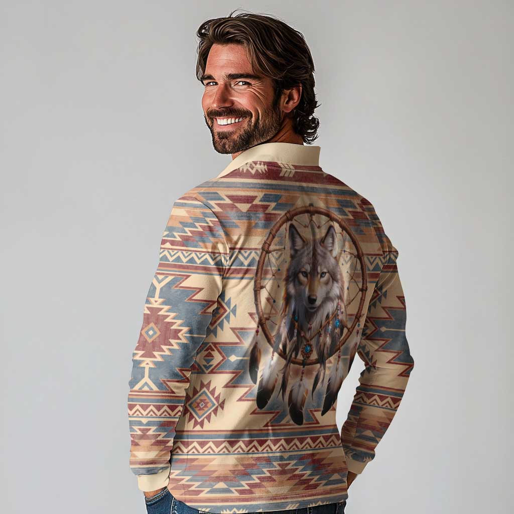 Indigenous Peoples Day Long Sleeve Polo Shirt Native American Dream Catcher Wolf Tribal-inspired - Wonder Print Shop