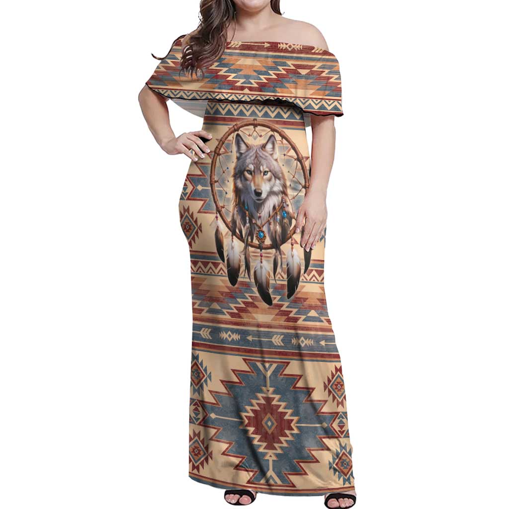 Indigenous Peoples Day Off Shoulder Maxi Dress Native American Dream Catcher Wolf Tribal-inspired - Wonder Print Shop