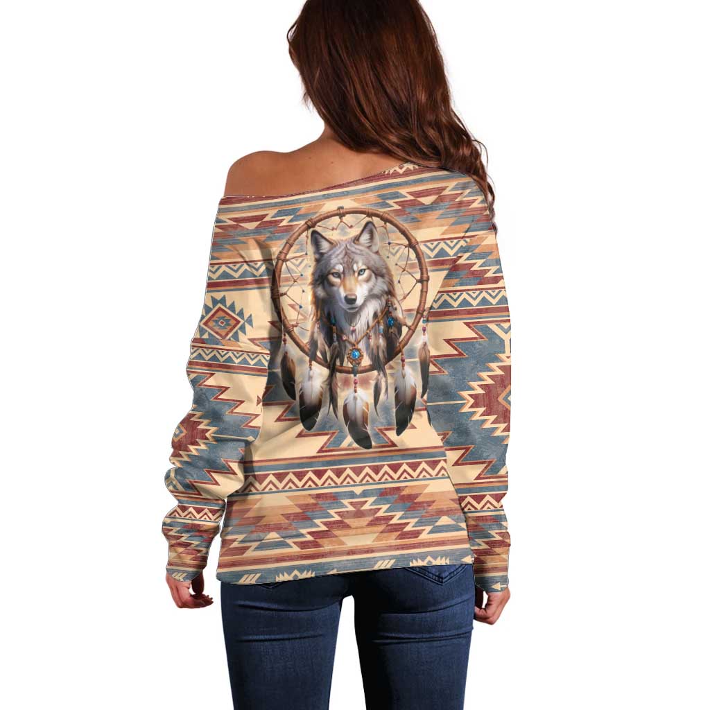 Indigenous Peoples Day Off Shoulder Sweater Native American Dream Catcher Wolf Tribal-inspired - Wonder Print Shop