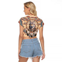 Indigenous Peoples Day Raglan Cropped T Shirt Native American Dream Catcher Wolf Tribal-inspired - Wonder Print Shop