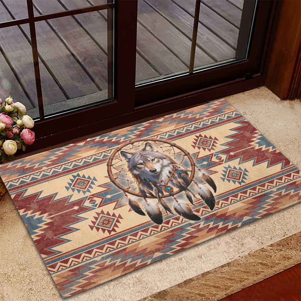 Indigenous Peoples Day Rubber Doormat Native American Dream Catcher Wolf Tribal-inspired - Wonder Print Shop