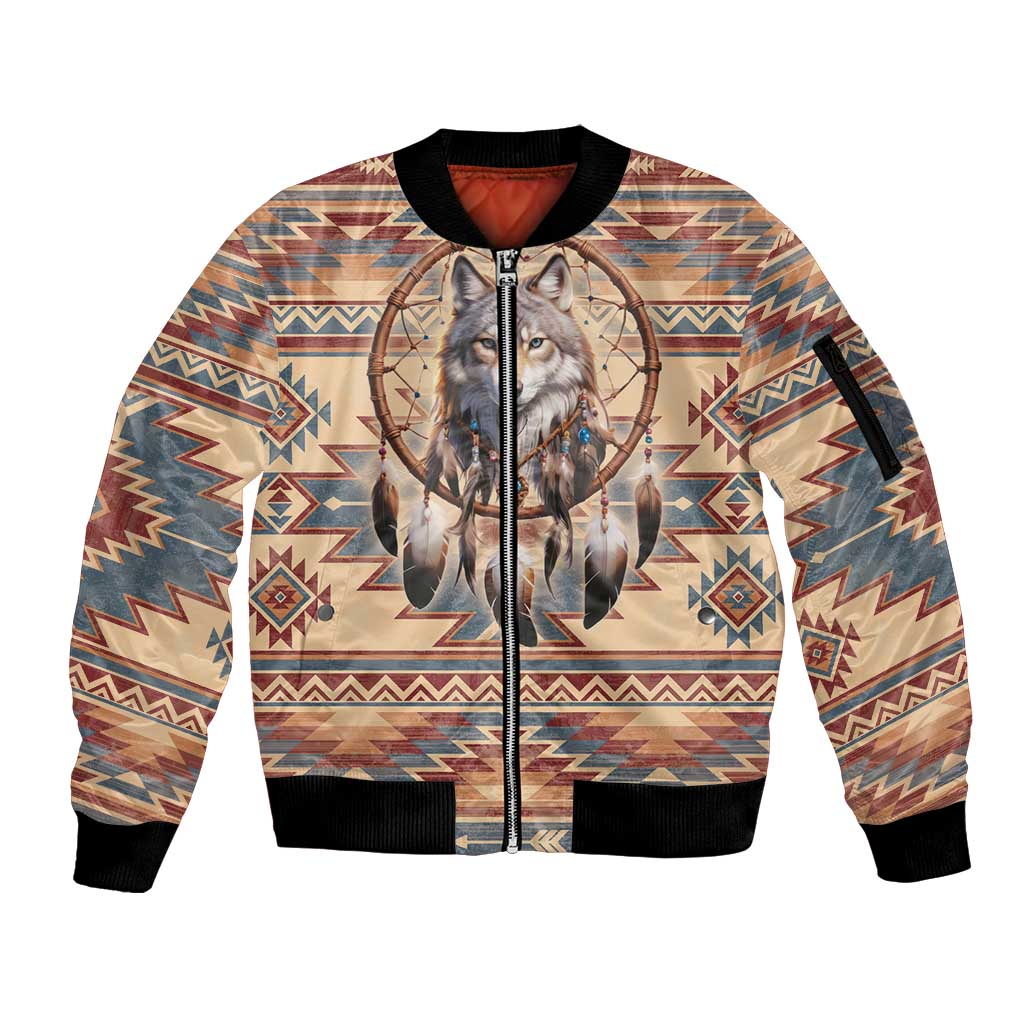 Indigenous Peoples Day Sleeve Zip Bomber Jacket Native American Dream Catcher Wolf Tribal-inspired - Wonder Print Shop