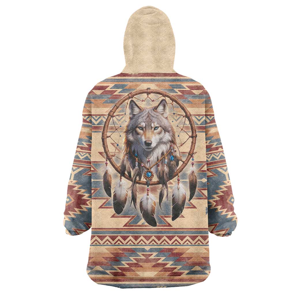Indigenous Peoples Day Wearable Blanket Hoodie Native American Dream Catcher Wolf Tribal-inspired - Wonder Print Shop