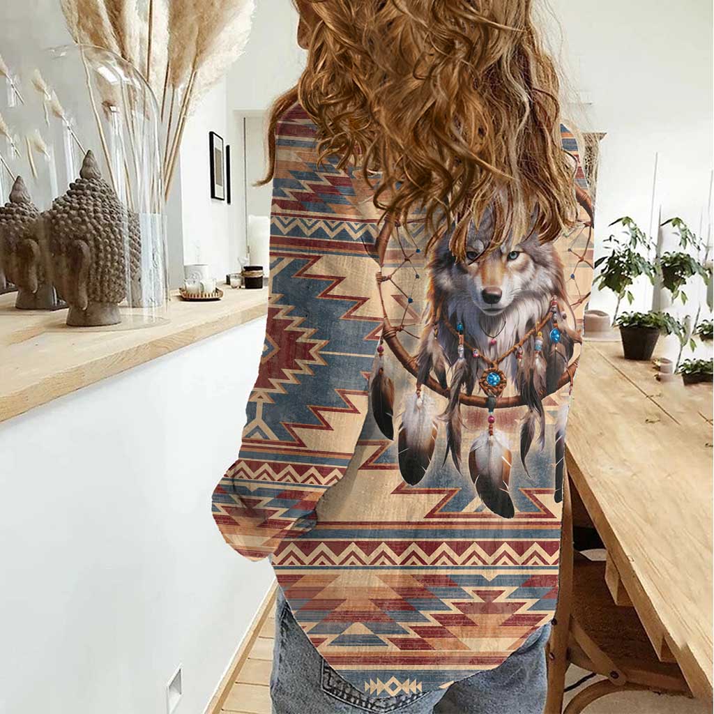 Indigenous Peoples Day Women Casual Shirt Native American Dream Catcher Wolf Tribal-inspired - Wonder Print Shop