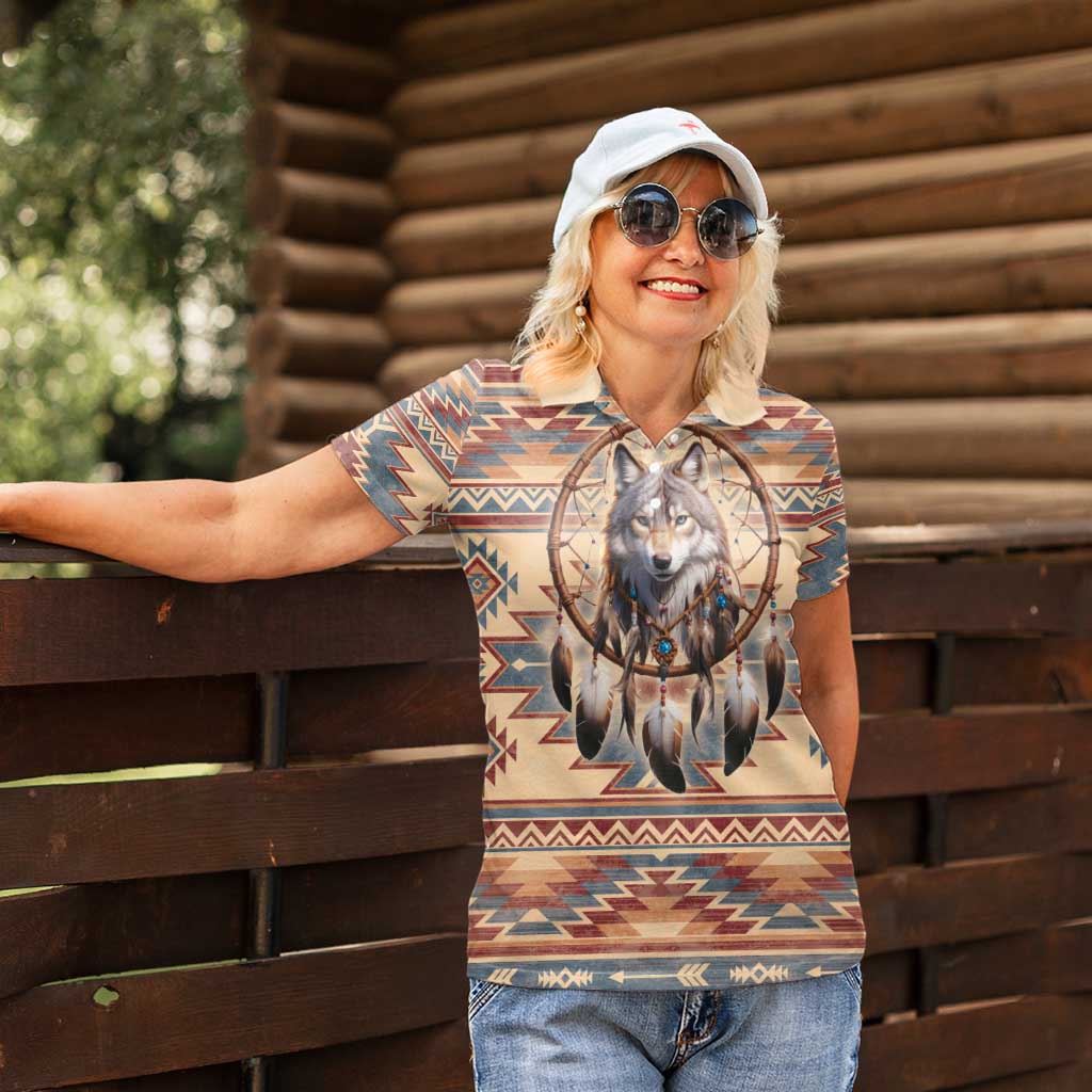 Indigenous Peoples Day Women Polo Shirt Native American Dream Catcher Wolf Tribal-inspired - Wonder Print Shop