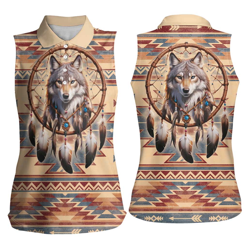 Indigenous Peoples Day Women Sleeveless Polo Shirt Native American Dream Catcher Wolf Tribal-inspired - Wonder Print Shop