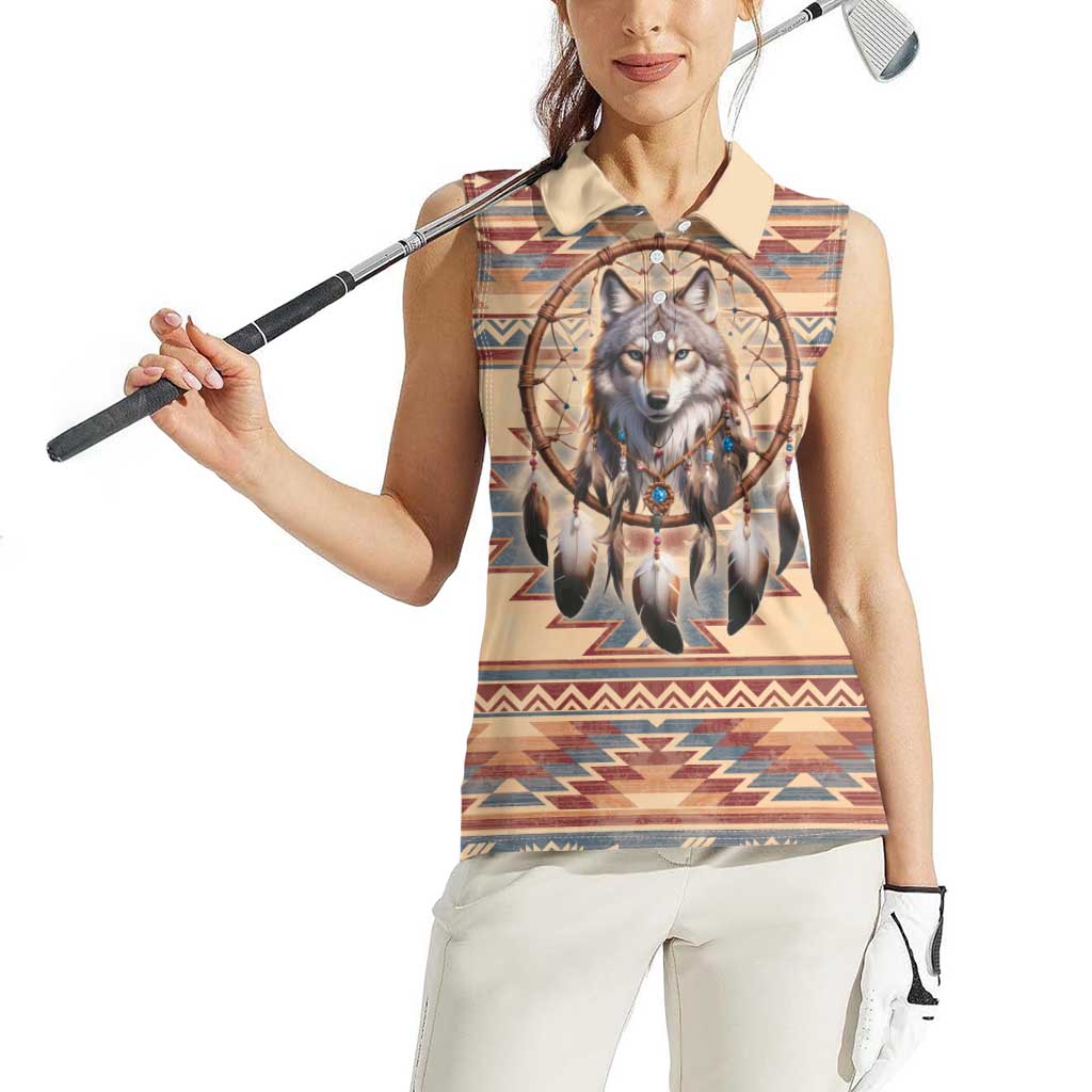 Indigenous Peoples Day Women Sleeveless Polo Shirt Native American Dream Catcher Wolf Tribal-inspired - Wonder Print Shop
