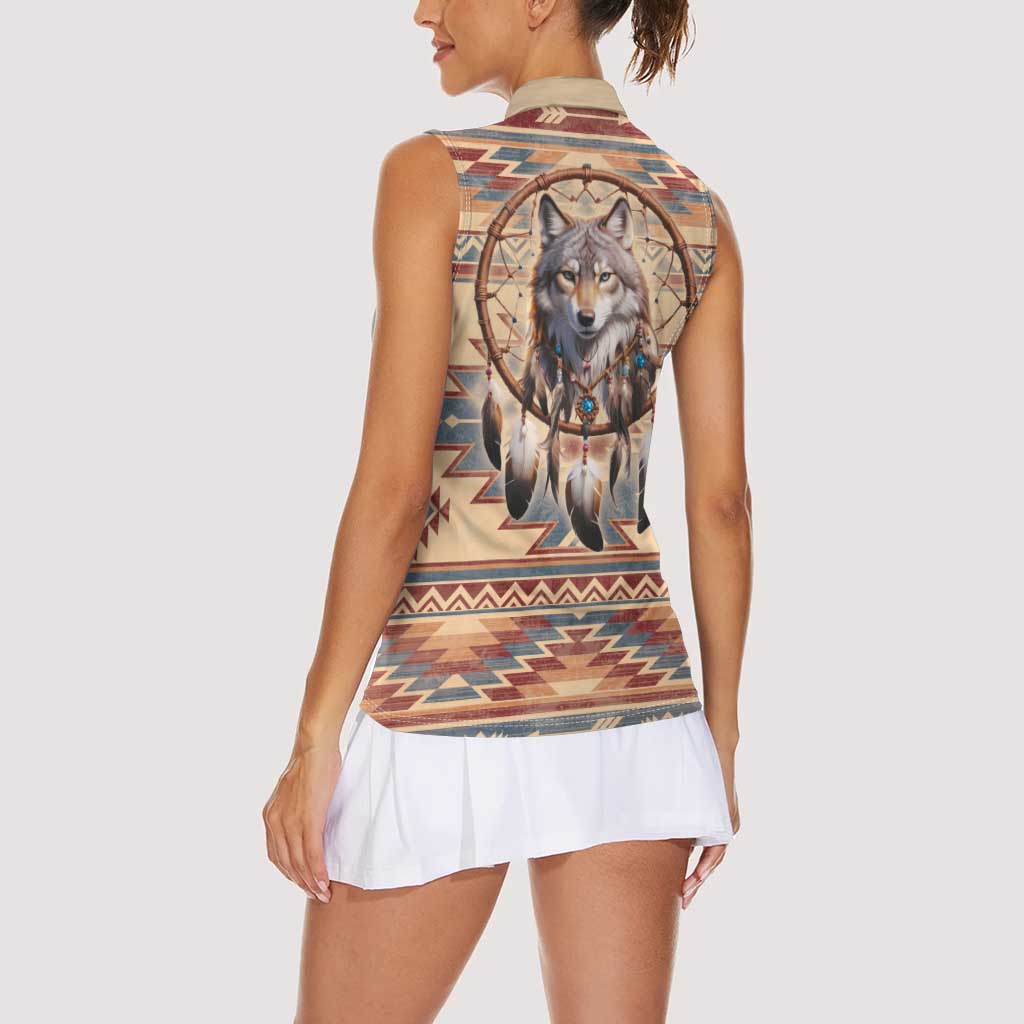 Indigenous Peoples Day Women Sleeveless Polo Shirt Native American Dream Catcher Wolf Tribal-inspired - Wonder Print Shop