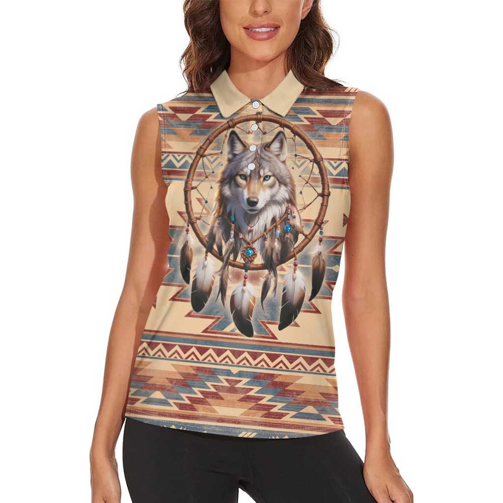 Indigenous Peoples Day Women Sleeveless Polo Shirt Native American Dream Catcher Wolf Tribal-inspired - Wonder Print Shop