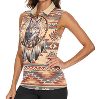Indigenous Peoples Day Women Sleeveless Polo Shirt Native American Dream Catcher Wolf Tribal-inspired - Wonder Print Shop