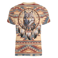 Indigenous Peoples Day Women V-Neck T-Shirt Native American Dream Catcher Wolf Tribal-inspired - Wonder Print Shop