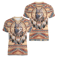 Indigenous Peoples Day Women V-Neck T-Shirt Native American Dream Catcher Wolf Tribal-inspired - Wonder Print Shop