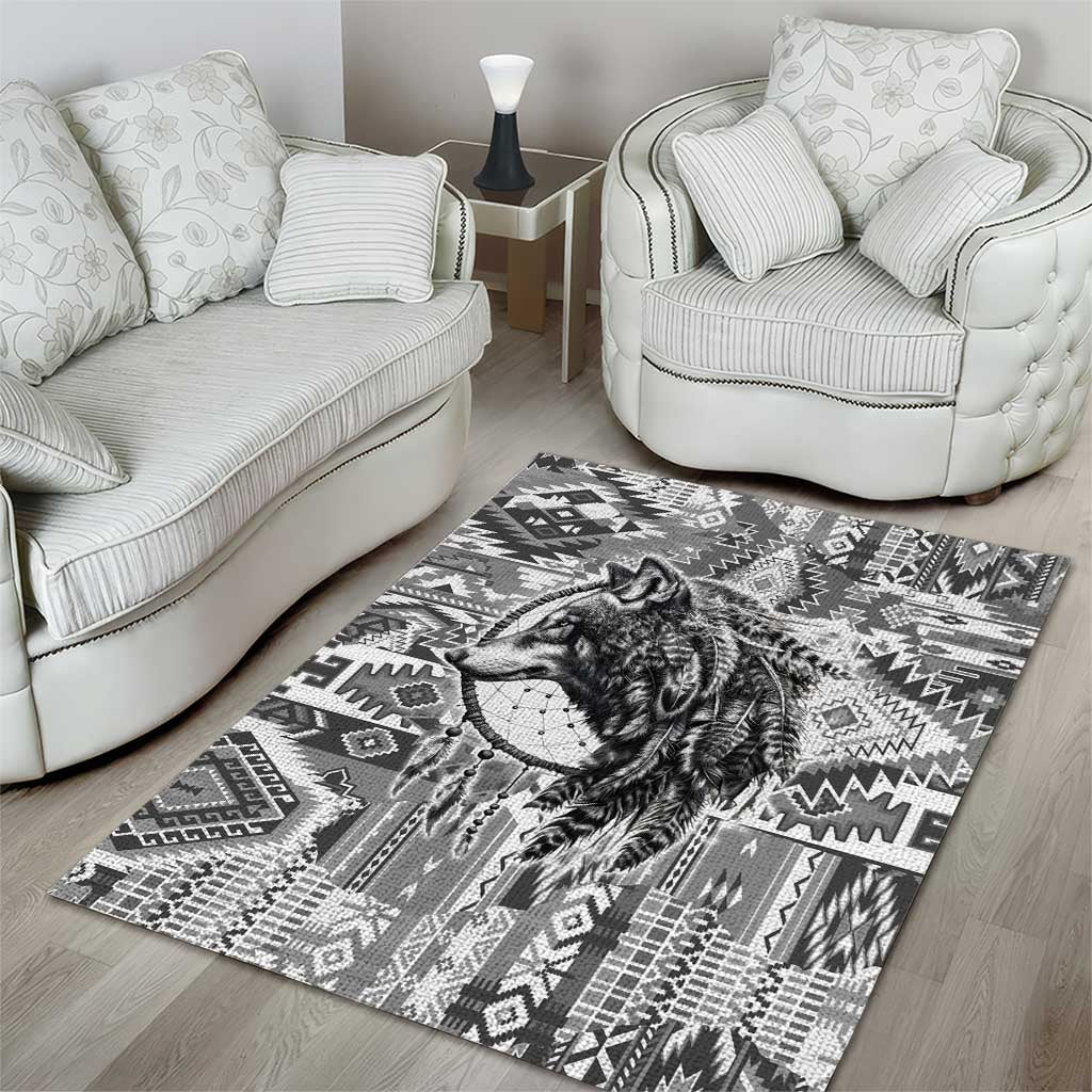 Indigenous Peoples Day Area Rug Native American Wolf with Dreamcatcher - Wonder Print Shop