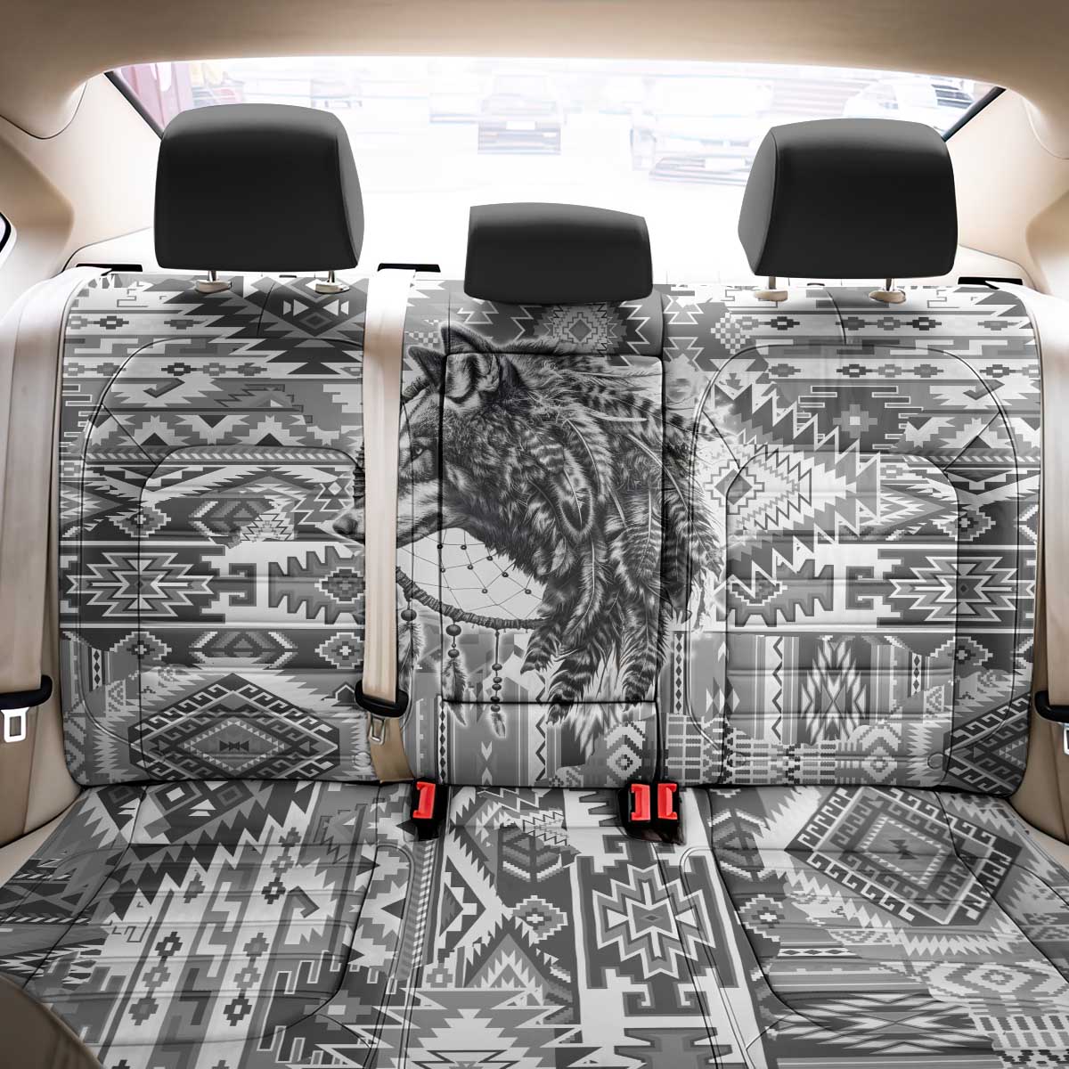 Indigenous Peoples Day Back Car Seat Cover Native American Wolf with Dreamcatcher - Wonder Print Shop