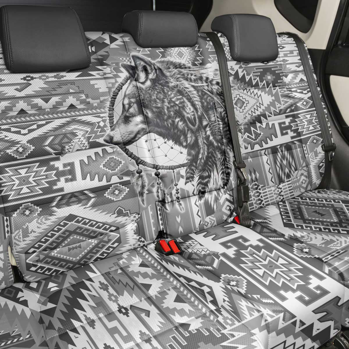 Indigenous Peoples Day Back Car Seat Cover Native American Wolf with Dreamcatcher - Wonder Print Shop