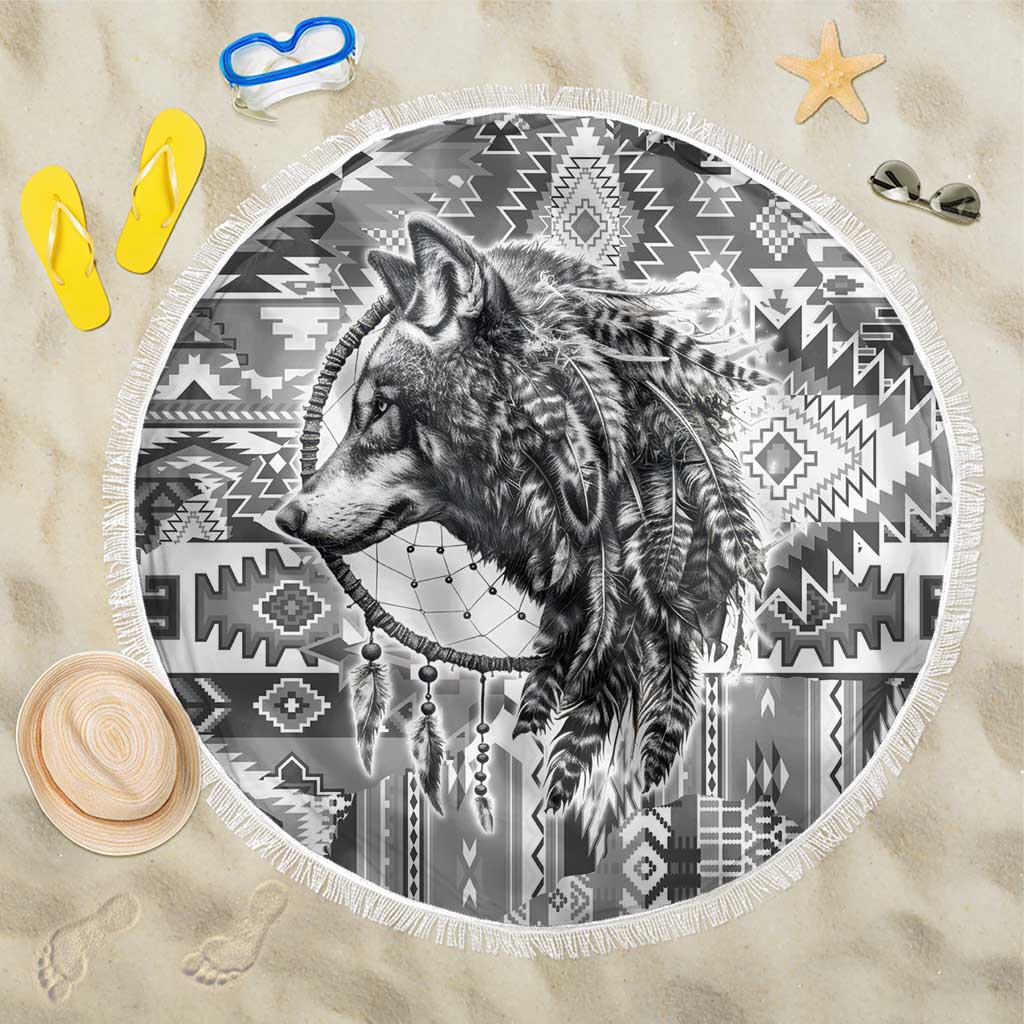 Indigenous Peoples Day Beach Blanket Native American Wolf with Dreamcatcher - Wonder Print Shop