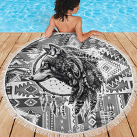 Indigenous Peoples Day Beach Blanket Native American Wolf with Dreamcatcher - Wonder Print Shop
