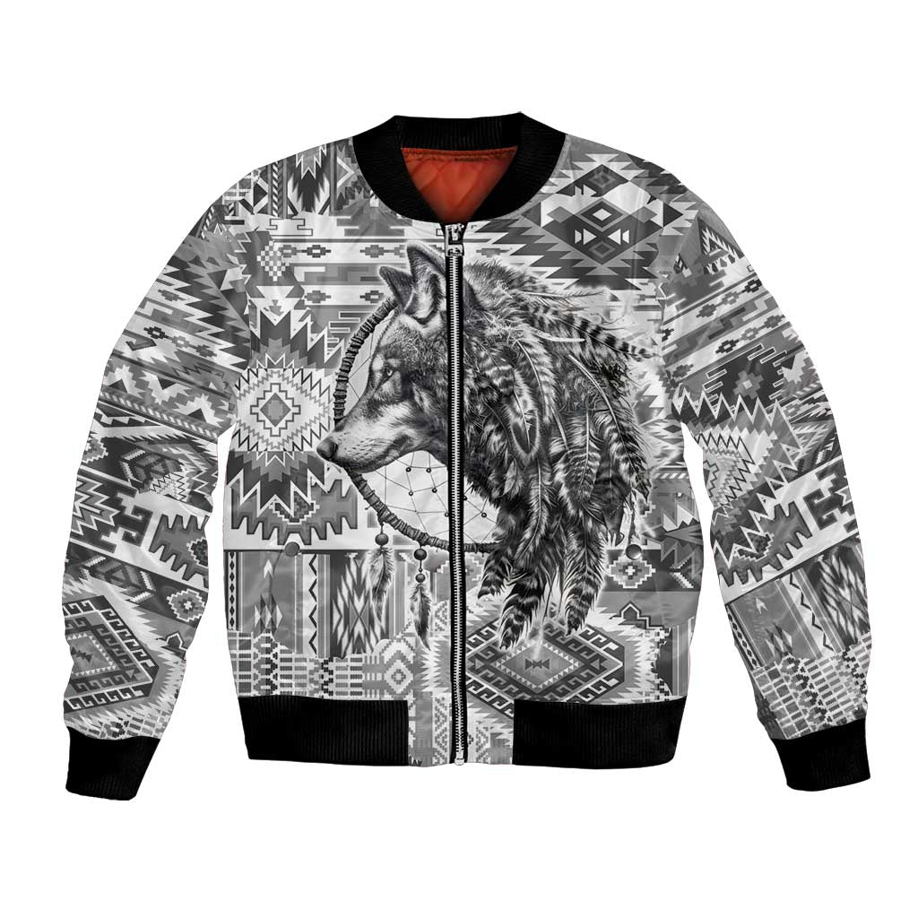 Indigenous Peoples Day Bomber Jacket Native American Wolf with Dreamcatcher - Wonder Print Shop