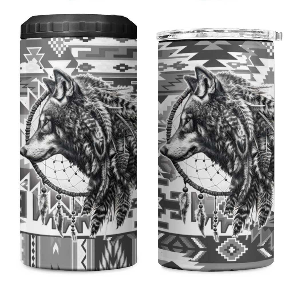 Indigenous Peoples Day 4 in 1 Can Cooler Tumbler Native American Wolf with Dreamcatcher - Wonder Print Shop