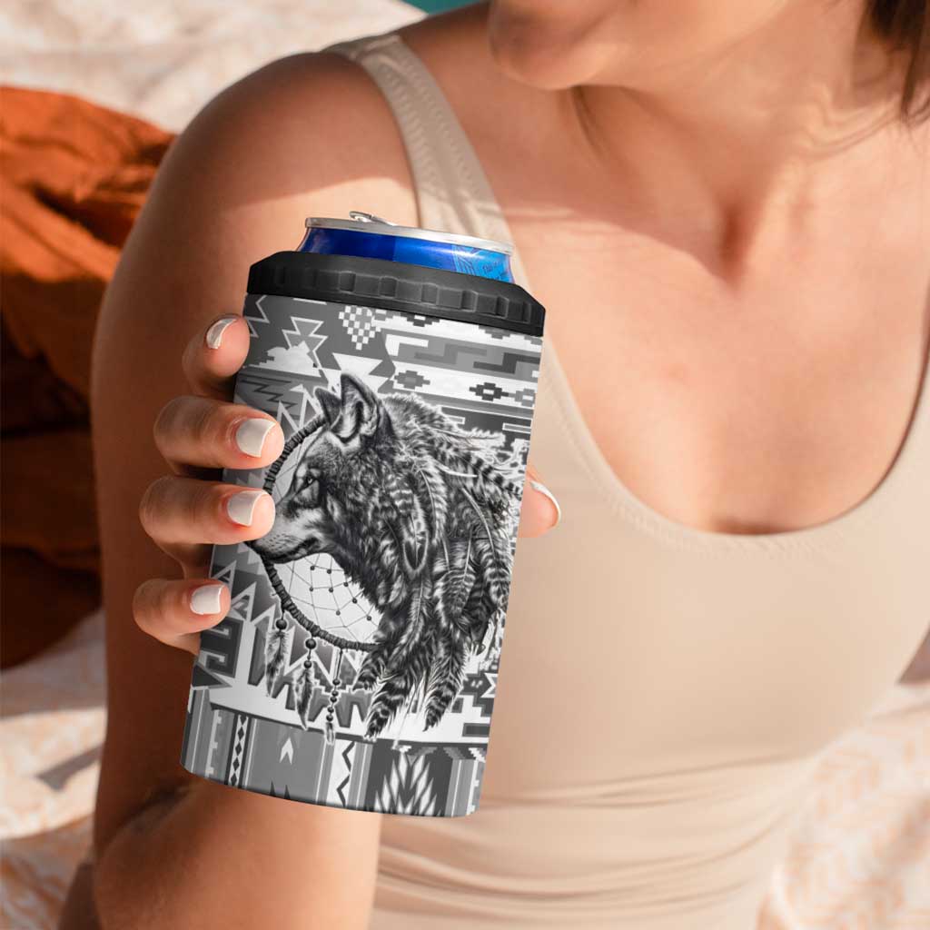 Indigenous Peoples Day 4 in 1 Can Cooler Tumbler Native American Wolf with Dreamcatcher - Wonder Print Shop