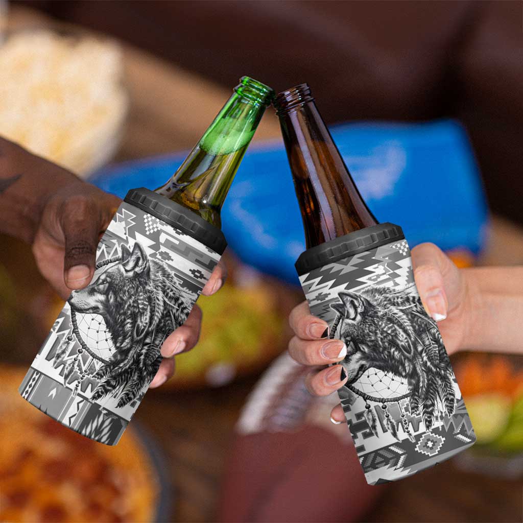 Indigenous Peoples Day 4 in 1 Can Cooler Tumbler Native American Wolf with Dreamcatcher - Wonder Print Shop