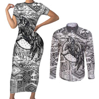 Indigenous Peoples Day Couples Matching Short Sleeve Bodycon Dress and Long Sleeve Button Shirt Native American Wolf with Dreamcatcher - Wonder Print Shop
