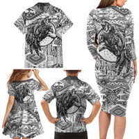 Indigenous Peoples Day Family Matching Long Sleeve Bodycon Dress and Hawaiian Shirt Native American Wolf with Dreamcatcher - Wonder Print Shop