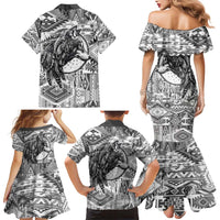 Indigenous Peoples Day Family Matching Mermaid Dress and Hawaiian Shirt Native American Wolf with Dreamcatcher - Wonder Print Shop