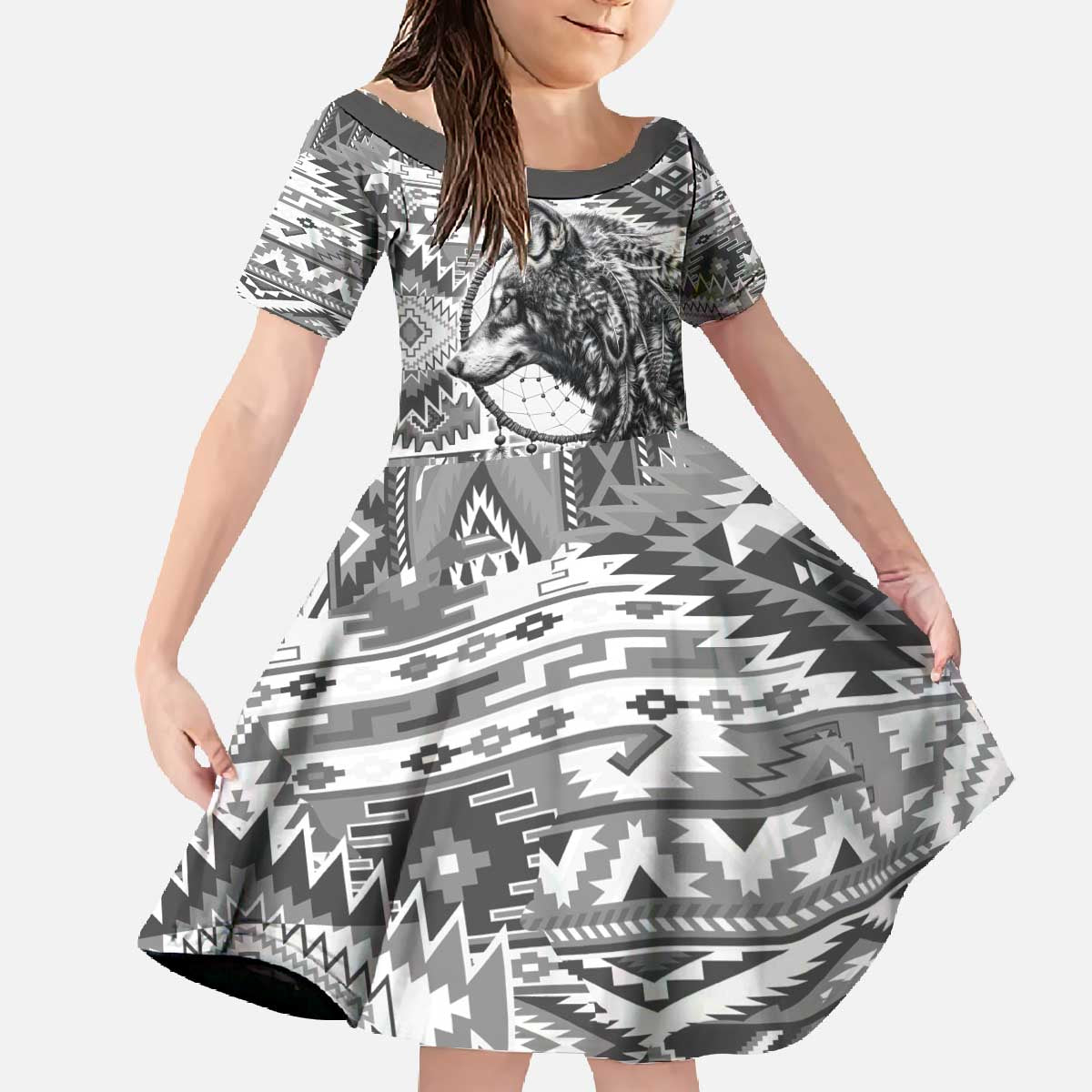 Indigenous Peoples Day Family Matching Off The Shoulder Long Sleeve Dress and Hawaiian Shirt Native American Wolf with Dreamcatcher - Wonder Print Shop