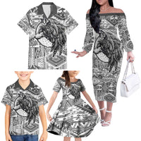 Indigenous Peoples Day Family Matching Off The Shoulder Long Sleeve Dress and Hawaiian Shirt Native American Wolf with Dreamcatcher - Wonder Print Shop