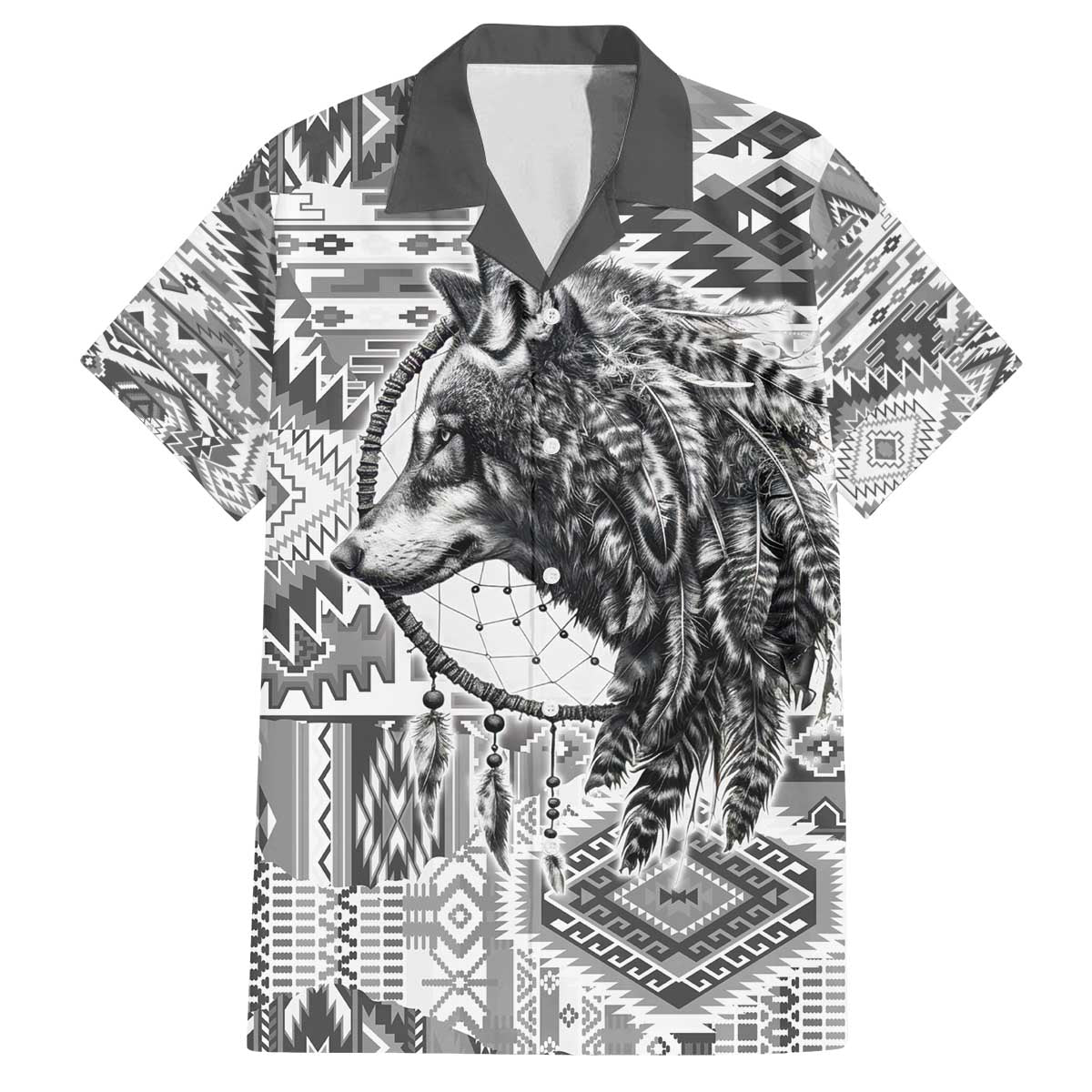 Indigenous Peoples Day Family Matching Off The Shoulder Long Sleeve Dress and Hawaiian Shirt Native American Wolf with Dreamcatcher - Wonder Print Shop