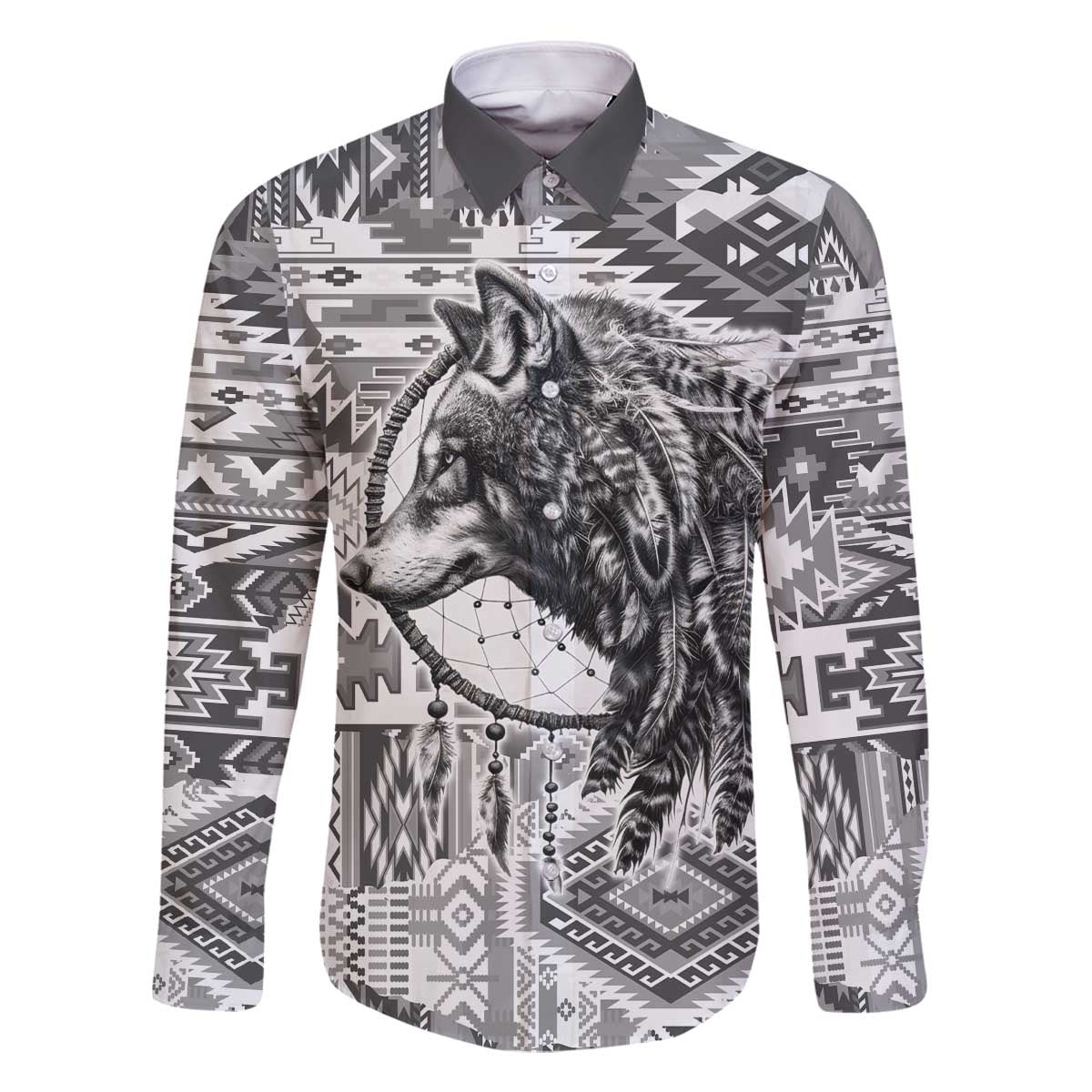 Indigenous Peoples Day Family Matching Off The Shoulder Long Sleeve Dress and Hawaiian Shirt Native American Wolf with Dreamcatcher - Wonder Print Shop