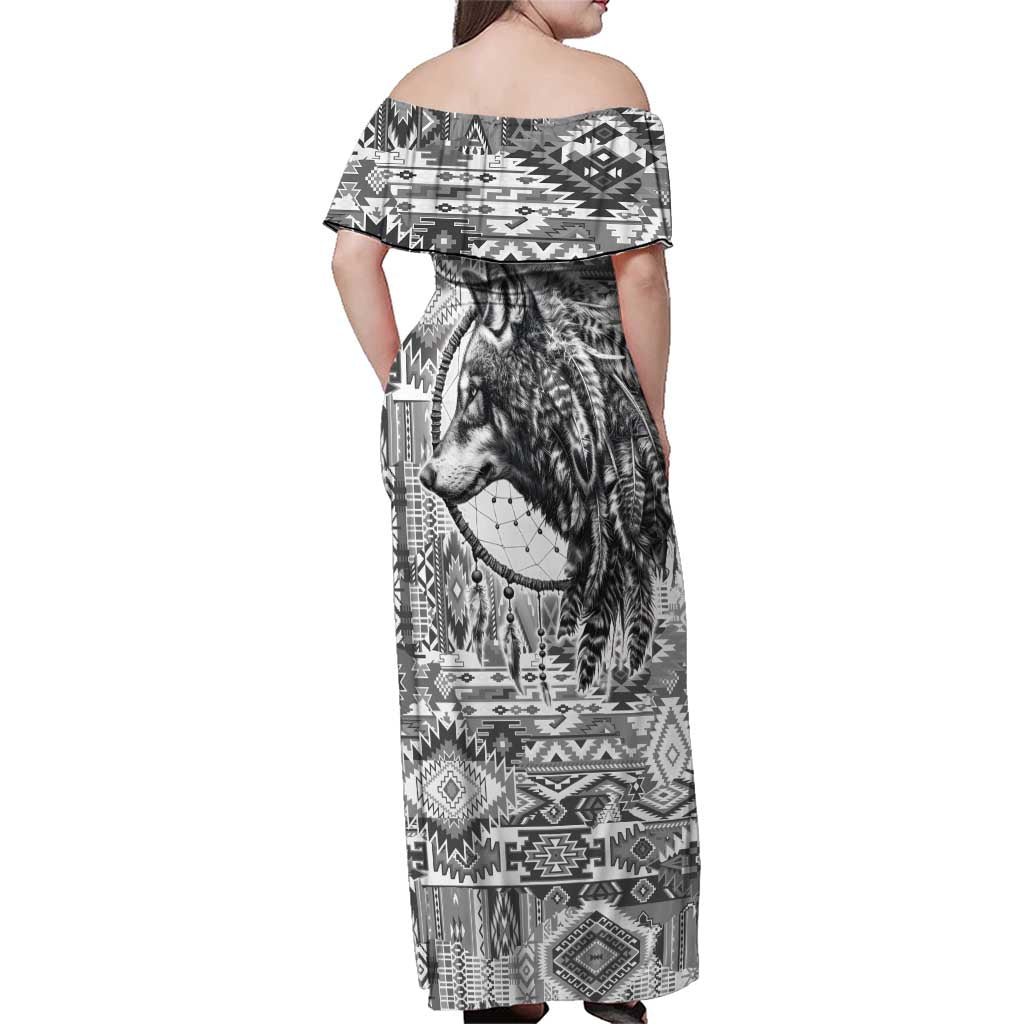 Indigenous Peoples Day Family Matching Off Shoulder Maxi Dress and Hawaiian Shirt Native American Wolf with Dreamcatcher - Wonder Print Shop