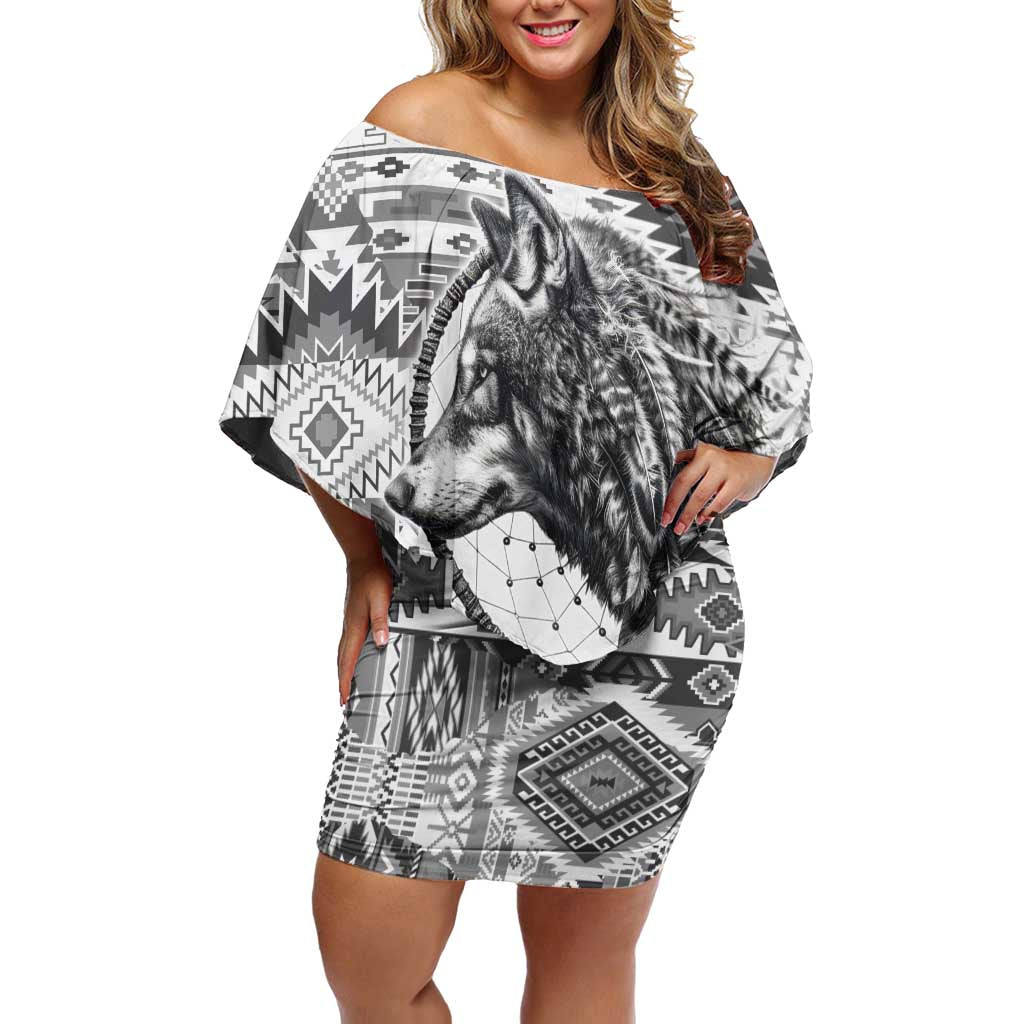 Indigenous Peoples Day Family Matching Off Shoulder Short Dress and Hawaiian Shirt Native American Wolf with Dreamcatcher - Wonder Print Shop