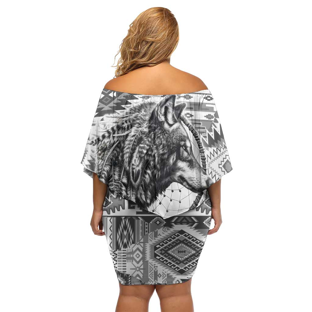 Indigenous Peoples Day Family Matching Off Shoulder Short Dress and Hawaiian Shirt Native American Wolf with Dreamcatcher - Wonder Print Shop