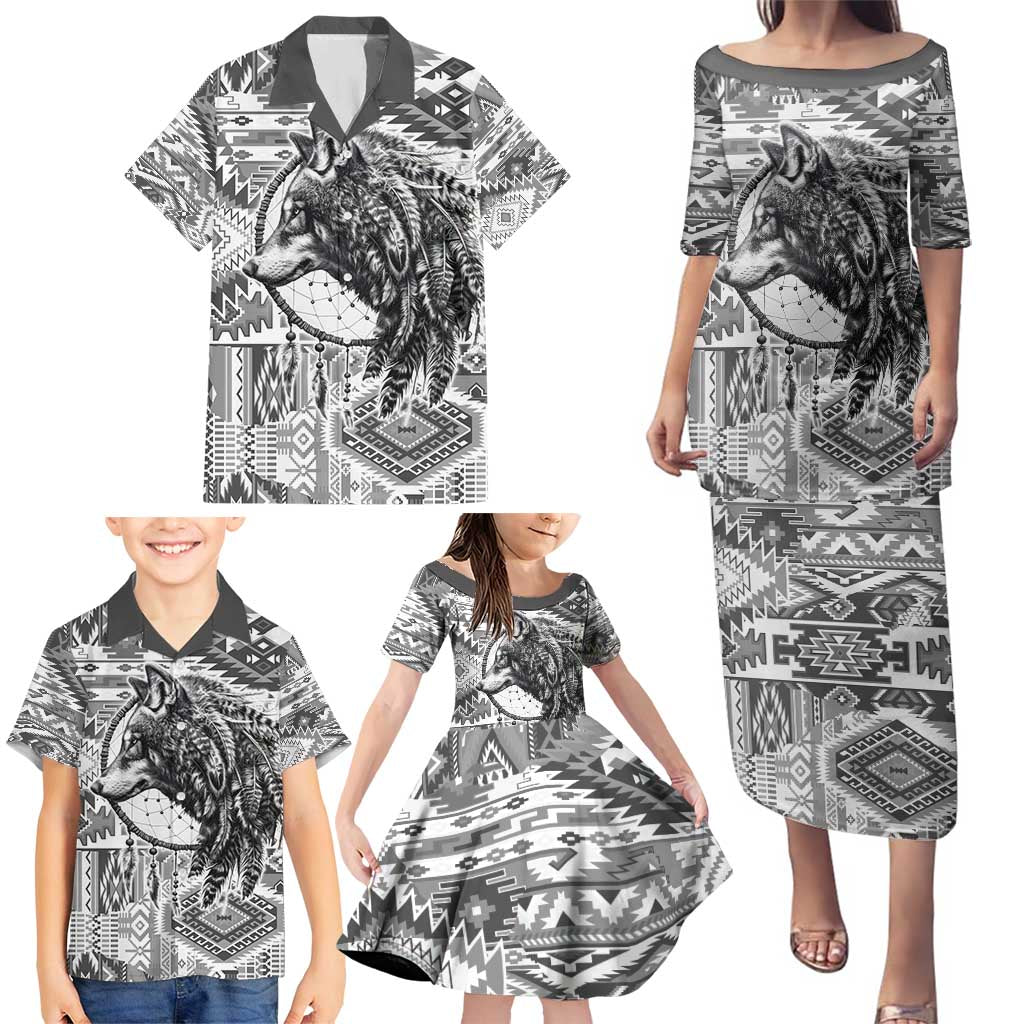 Indigenous Peoples Day Family Matching Puletasi and Hawaiian Shirt Native American Wolf with Dreamcatcher - Wonder Print Shop