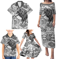 Indigenous Peoples Day Family Matching Puletasi and Hawaiian Shirt Native American Wolf with Dreamcatcher - Wonder Print Shop