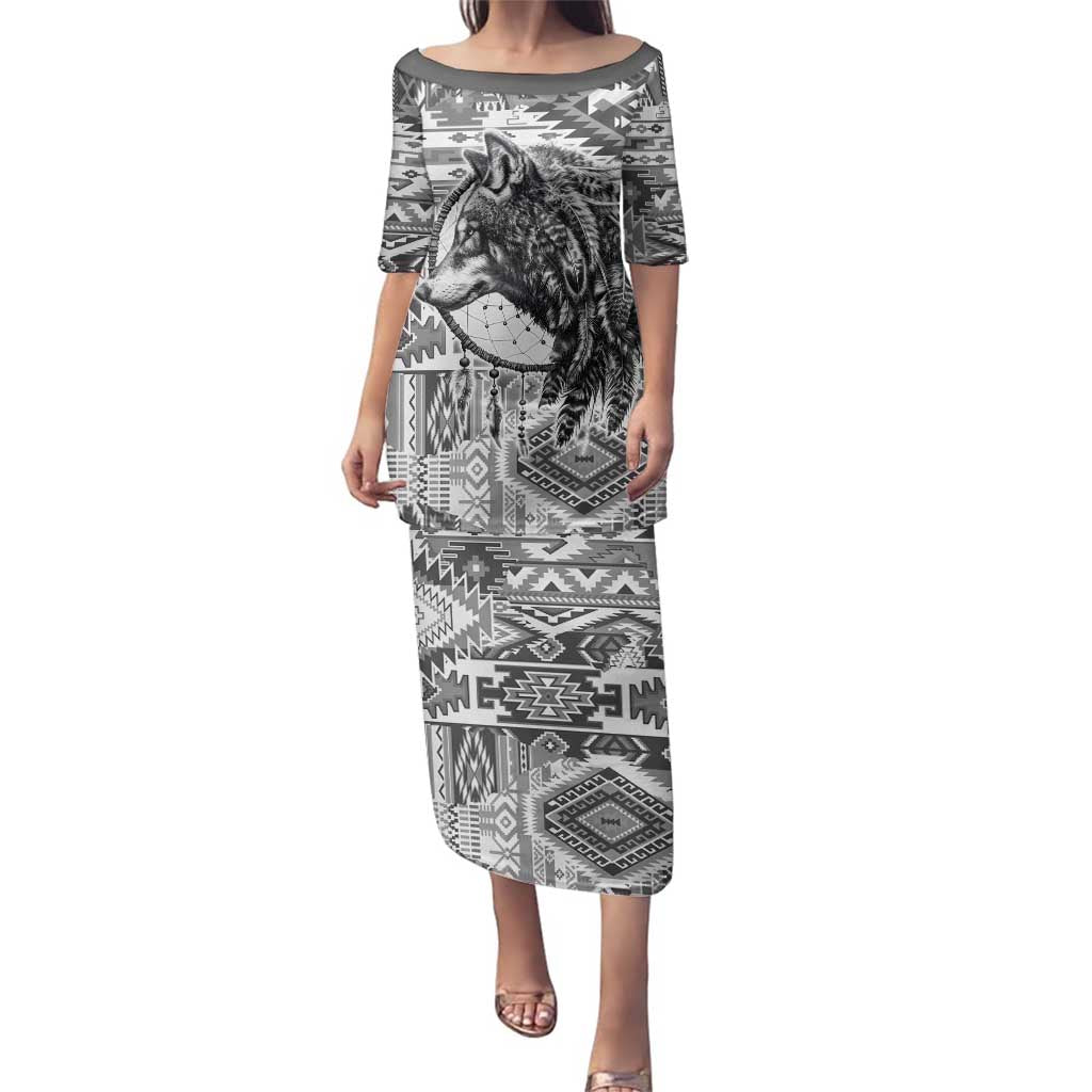 Indigenous Peoples Day Family Matching Puletasi and Hawaiian Shirt Native American Wolf with Dreamcatcher - Wonder Print Shop